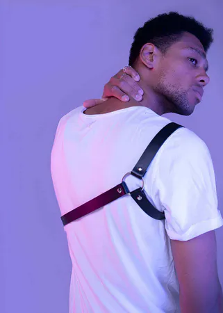 Men's Leather Harness with Cross Sleeve Detail - APFTM3