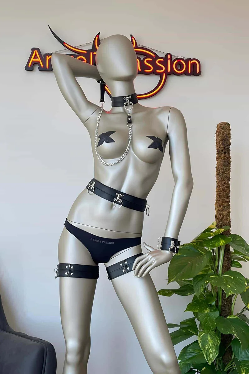 Luxurious 6-Piece Faux Leather Sensual Harness Set with Corset, Leash & Cuffs