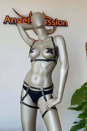 Sexy Harness Lingerie Set - Adjustable Faux Leather Straps