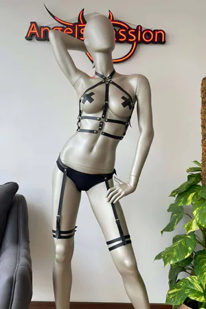 Black Adjustable Leather Garter Set - APFT257