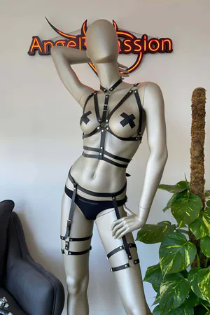 Faux Leather Harness Set for Women - Adjustable Body & Garter