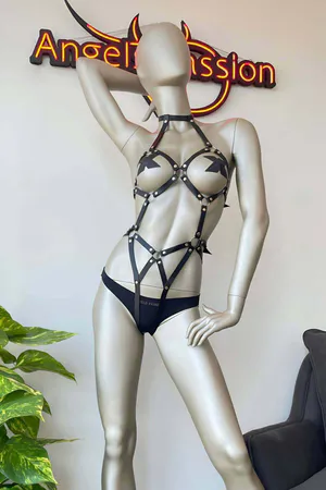Black Leather Fantasy Dancer Harness Costume - APFT514