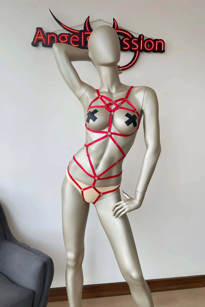 Sensual Adjustable Elastic Crotchless Body Harness Lingerie for Women