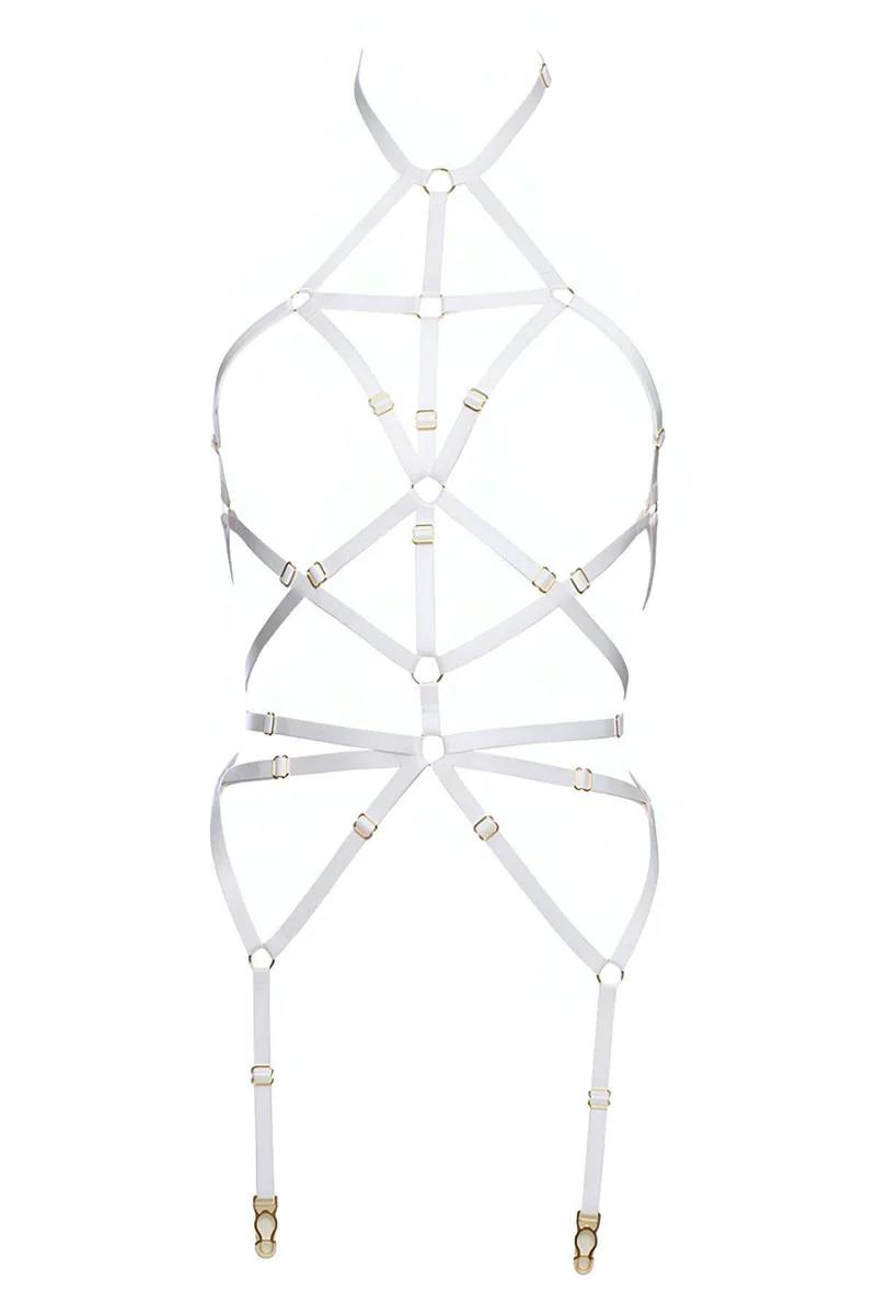 White Body Harness Lingerie: Delicate Lace Garter Set