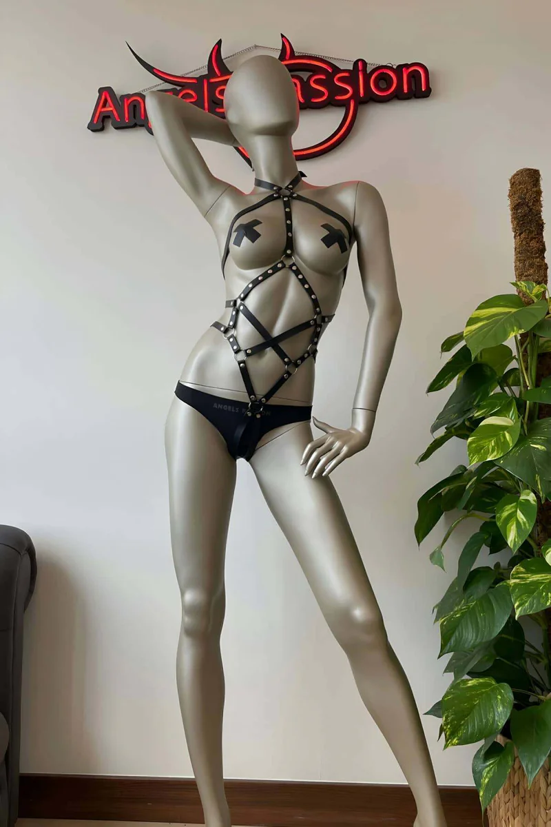 Studded Faux Leather Body Harness - Adjustable Women's Style