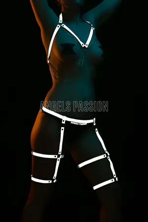 Erotic Wear Dance Dresses Reflective Garter Harness Set - APFT497