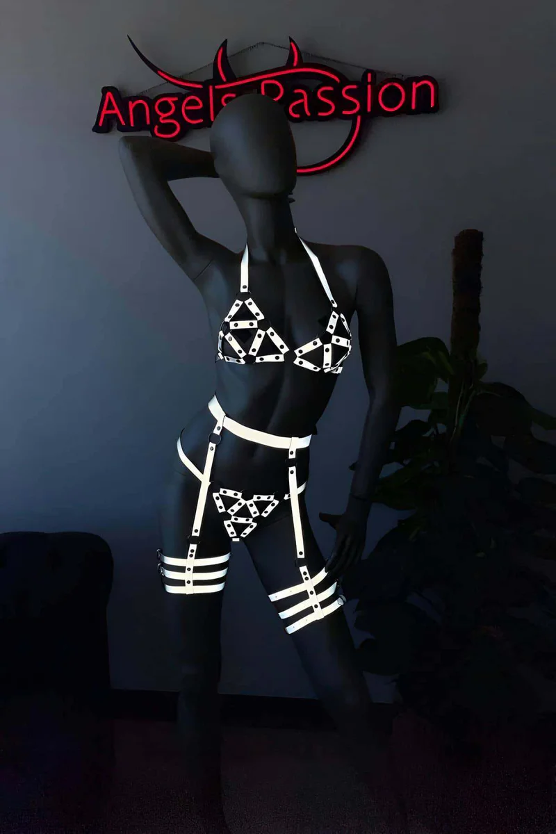 Reflective Harness Set with Garter Belt for Rave Festivals