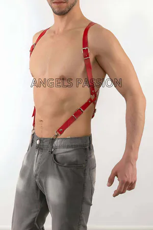 Sexy Men's Harness Connected to Leather Trousers - APFTM11