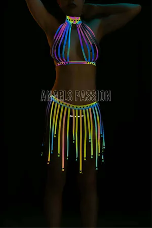 Colorful Reflective Fancy Dress with Tassels - Sexy Harness Underwear - APFT584