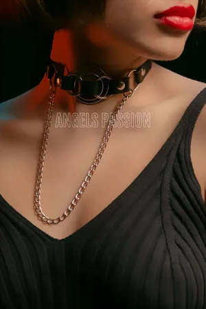 Leather Choker, Leather Collar, Leather Chain Necklace, Leather Ring Necklace - APFT588