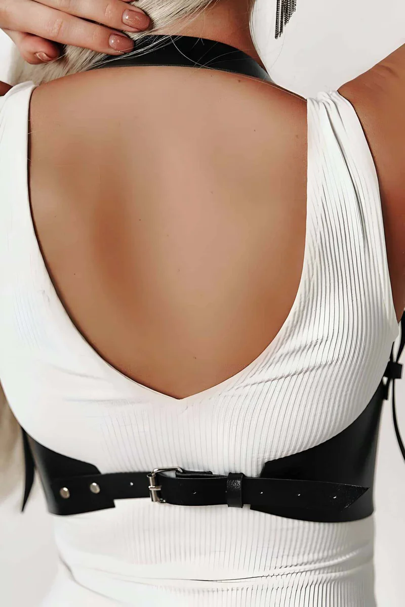 Festival black faux leather harness