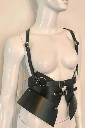 Black Faux Leather Underbust Harness Sculpted Wide Panel O-Ring Adjustable Shoulder Straps
