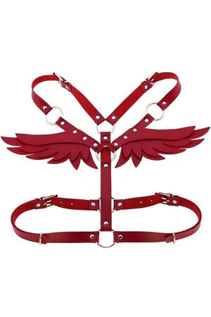 Stylish Leather Harness with Angel Wing Detail - APFT642