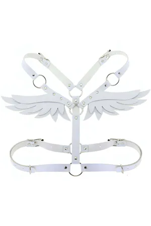 Stylish Harness with Leather and Angel Wing Detail - APFT642