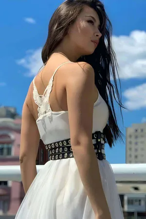 Triple Thin Strip Adjustable Stylish Leather Waist Corset Belt on Dress - APFT641