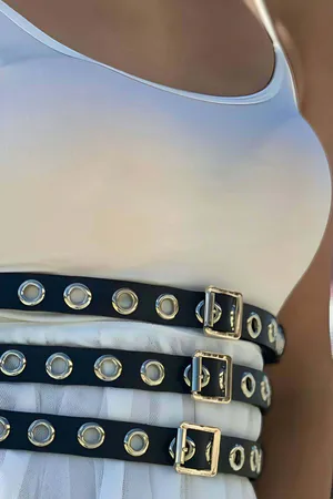 Triple Thin Strip Adjustable Stylish Leather Waist Corset Belt on Dress - APFT641