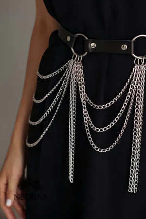 Adjustable Stylish Leather Belt Harness with Chain - APFT729