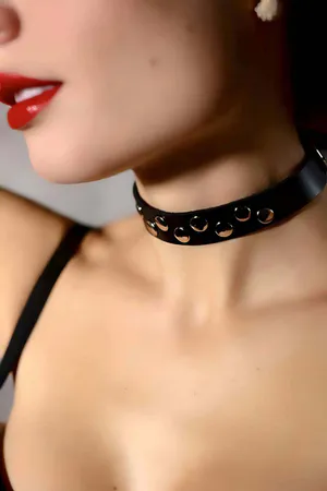 Stylish Leather Choker-Leash with Rivet Detail - APFT778