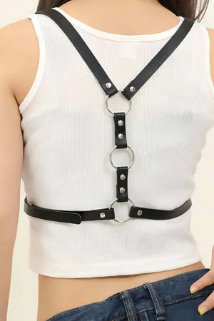 Stylish Leather Harness with Ring Detail on the Back - APFT800