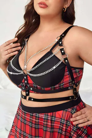 Chain Detailed Leather Chest Harness - APFT808