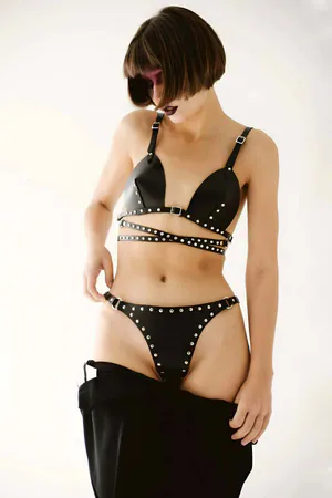 Sexy Leather Chest And Panties Harness - APFT849