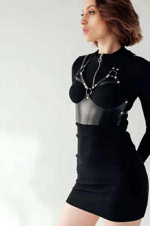 Leather Harness Bustier, Stylish Leather Corset - APFT872