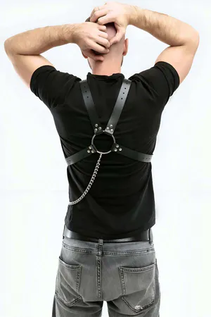 Chain Detailed Leather Men's Chest Harness - APFTM95