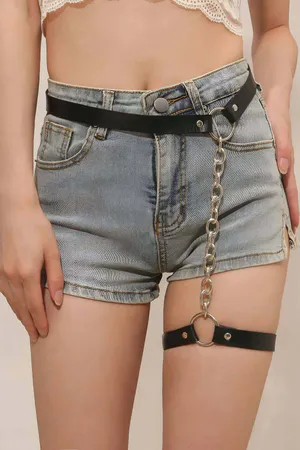 Adjustable Stylish Leather Garter Harness with Chain - APFT961