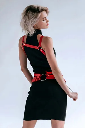Leather Belt on Dress, Leather Dress Belt, Leather Corset Harness - APFT1072