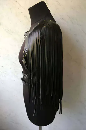 Tasseled Leather Jacket Harness, Stylish Leather Harness Jacket - APFT999