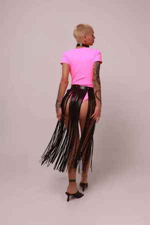 Leather Tasseled Skirt, Thin Tasseled Full Length Skirt, Stylish Leather Skirt Harness - APFT1088