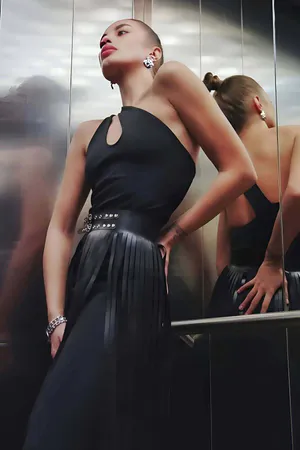 Tasseled Leather Skirt, Stylish Leather Skirt, Long Leather Skirt, Black Leather Skirt - APFT637