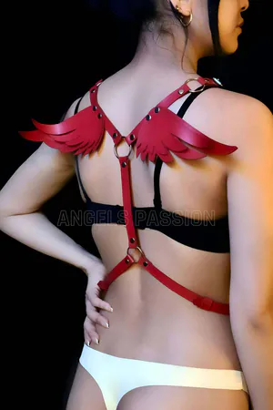 Stylish Leather Harness with Angel Wing Detail - APFT642