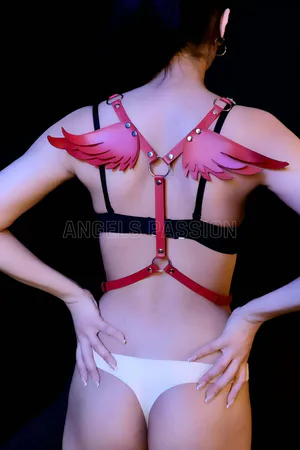 Stylish Leather Harness with Angel Wing Detail - APFT642