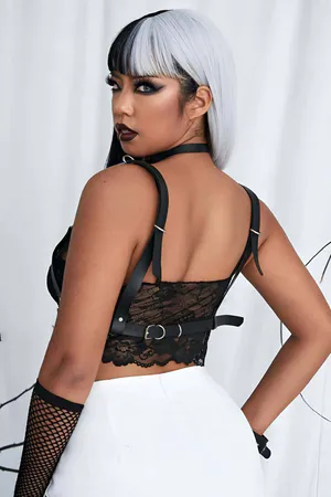 Stylish Leather Chain Chest Collar and Bracelet Suit harness - APFT952