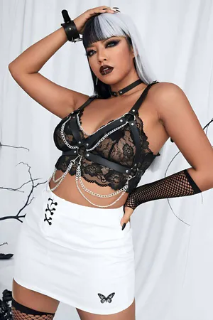 Stylish Leather Chain Chest Collar and Bracelet Suit harness - APFT952