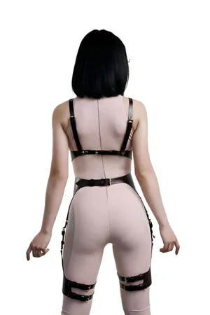 Leather Fantasy Garter Set, Erotic Leather Underwear - APFT1233