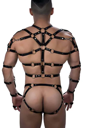 Rubber Chest And Spiked Panties Harness Set - APFTM181