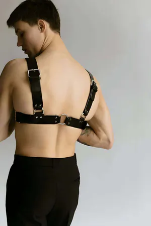 Men's Techno Party Accessory, Leather Chest Harness - APFTM116