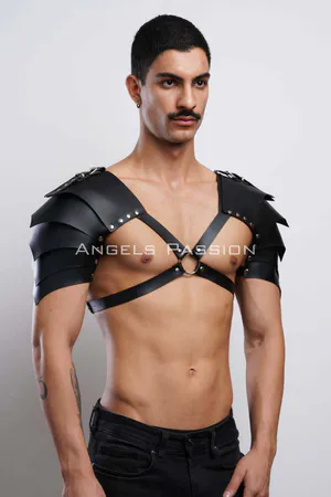 Two Shoulder Detailed Gladiator Harness, Stylish Men's Harness Costume, Gladiator Men's Costume - APFTM161