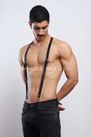 Leather Men's Trouser Belt, Men's Suspender Belt - APFTM37