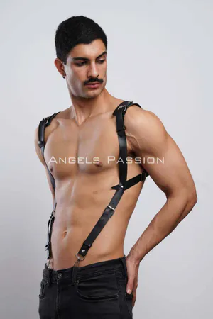Men's Shirt Harness Accessory, Leather Harness with Shoulder Detail - APFTM135