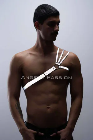 Stylish Men's Chest Harness with Reflective (Glow in the Dark) Shoulder Detail, 3 Stripes Harness - APFTM45