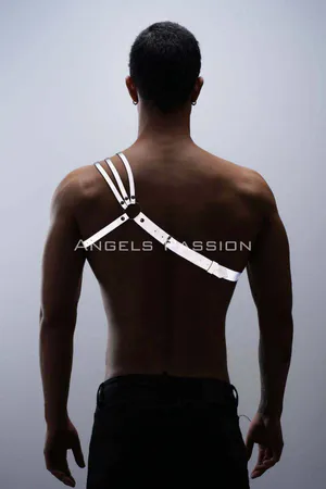 Stylish Men's Chest Harness with Reflective (Glow in the Dark) Shoulder Detail, 3 Stripes Harness - APFTM45
