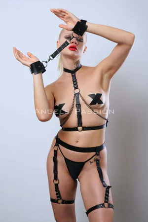 Cuffed Fantasy Underwear, Cuffed Leather Erotic Wear - APFT1068