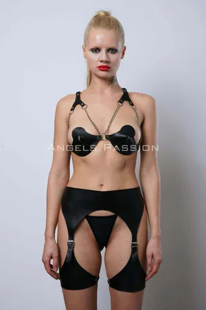 Leather Garter Harness Set, Women's Fantasy Underwear - APFT1220