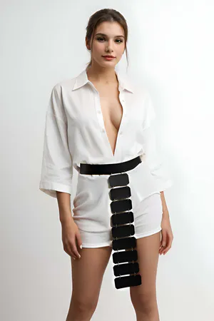 Black Faux Leather Segmented Panel Waist Harness Women Fashion Belt