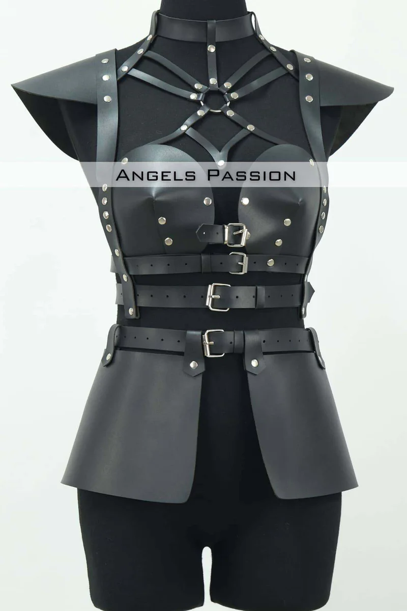 Leather Body Harness Top with Skirt - Adjustable Edgy Fashion