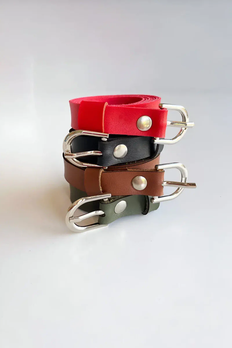 4-Piece Belt Set, Black - Red - Khaki and Taba Belt (Silver Accessory)