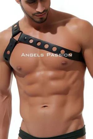 Stylish Men's Shoulder Harness with Round Hole Detail, Leather Shoulder Harness - APFTM218